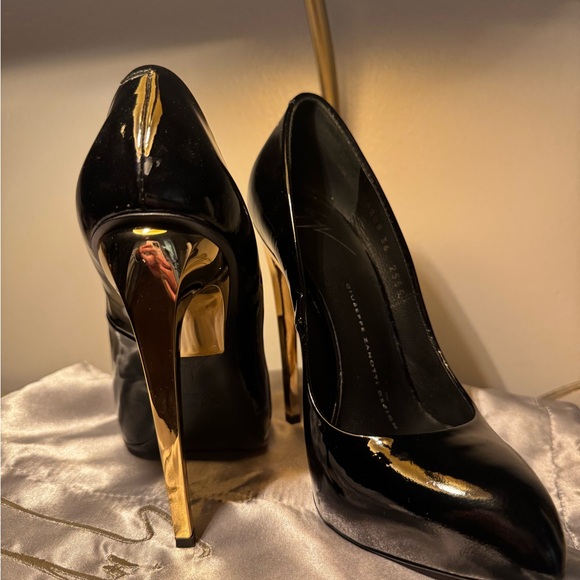 Giuseppe Zanotti Shoes - Giuseppe Zanotti Black and Gold Heels with Metallic Accents